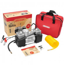 Компрессор металлический SKYWAY СОЮЗ 60л/мин 2х поршневой с крокодилами 10 АТМ, в сумке