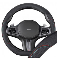 Оплетка  экокожа/искусственная замша M (37-39 см) D-тип SKYWAY Design Drift-8 черная, красная/голуба