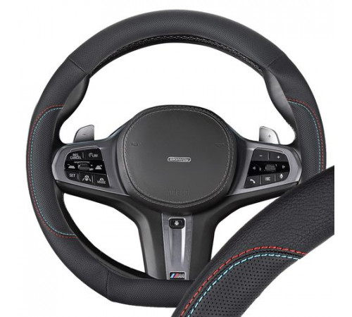 Оплетка  экокожа/искусственная замша M (37-39 см) D-тип SKYWAY Design Drift-8 черная, красная/голуба