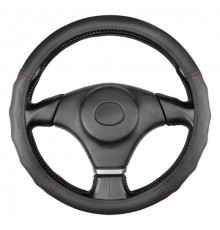 Оплетка кожаная L (39-41 см) SKYWAY Design Gorilla-5 черная, красная строчка