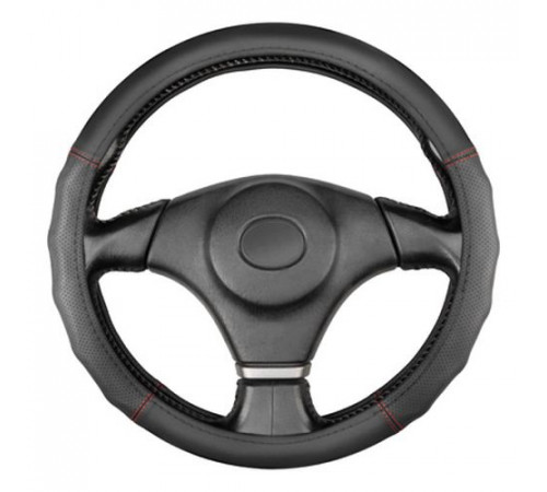 Оплетка кожаная L (39-41 см) SKYWAY Design Gorilla-5 черная, красная строчка