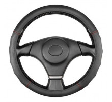 Оплетка кожаная M (37-39 см) SKYWAY Design Gorilla-5 черная, красная строчка