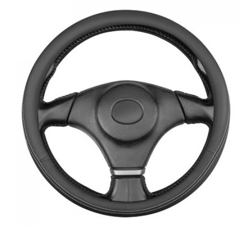 Оплетка кожаная M (37-39 см) SKYWAY Design Gorilla-6 черная, белая строчка