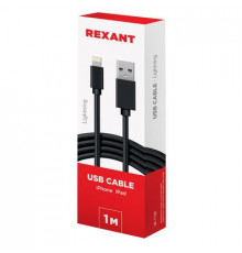 Кабель USB-Lightning для iPhone PVC/black/1m/REXANT