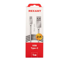Кабель USB-Type-C/2A/nylon/silver/1m/REXANT