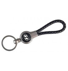 Брелок металл, кожа Хендай черный на подвеске 13,5*3 см