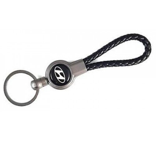 Брелок металл, кожа Хендай черный на подвеске 13,5*3 см