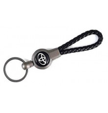 Брелок металл, кожа Тойота черный на подвеске 13,5*3 см