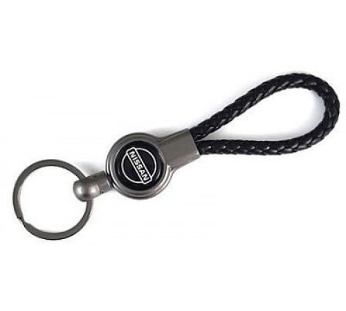 Брелок металл, кожа Ниссан черный на подвеске 13,5*3 см