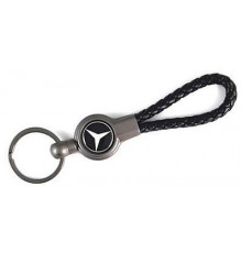 Брелок металл, кожа Мерседес черный на подвеске13,5*3 см