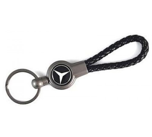 Брелок металл, кожа Мерседес черный на подвеске13,5*3 см