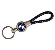 Брелок металл, кожа БМВ черный на подвеске13,5*3 см
