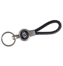 Брелок металл, кожа КИА черный на подвеске 13,5*3 см