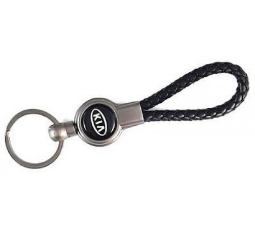 Брелок металл, кожа КИА черный на подвеске 13,5*3 см
