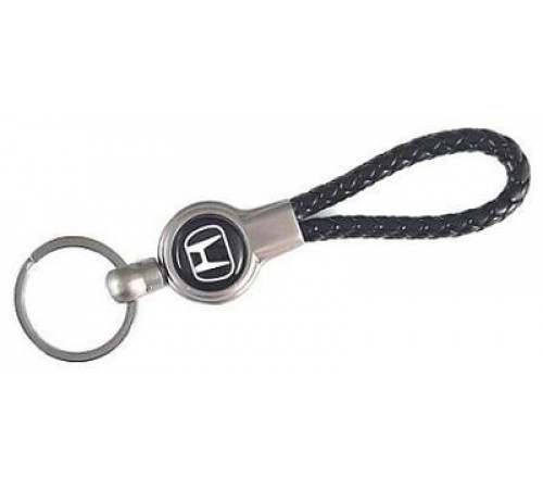 Брелок металл, кожа Хонда черный на подвеске 13,5*3 см