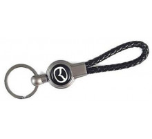 Брелок металл, кожа Мазда черный на подвеске 13,5*3 см