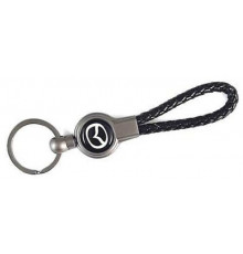 Брелок металл, кожа Мазда черный на подвеске 13,5*3 см