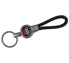 Брелок металл, кожа Ауди черный на подвеске 13,5*3 см