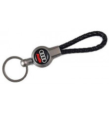 Брелок металл, кожа Ауди черный на подвеске 13,5*3 см