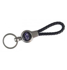 Брелок металл, кожа Субару черный на подвеске 13,5*3 см