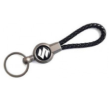 Брелок металл, кожа Сузуки черный на подвеске 13,5*3 см