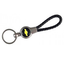 Брелок металл, кожа Шевроле черный на подвеске 13,5*3 см