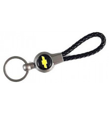 Брелок металл, кожа Шевроле черный на подвеске 13,5*3 см