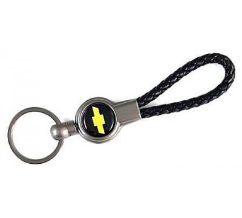 Брелок металл, кожа Шевроле черный на подвеске 13,5*3 см