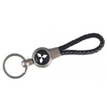 Брелок металл, кожа Митсубиси черный на подвеске 13,5*3 см