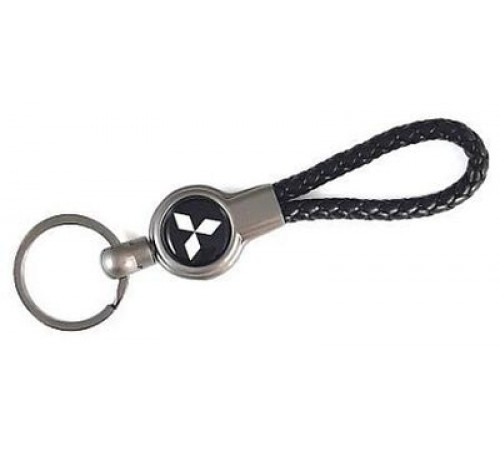 Брелок металл, кожа Митсубиси черный на подвеске 13,5*3 см