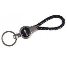 Брелок металл, кожа Вольво черный на подвеске 13,5*3 см