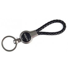 Брелок металл, кожа Вольво черный на подвеске 13,5*3 см