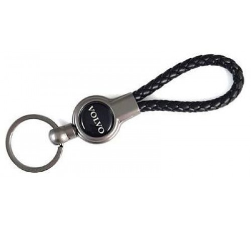Брелок металл, кожа Вольво черный на подвеске 13,5*3 см