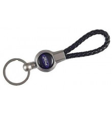 Брелок металл, кожа Форд черный на подвеске 13,5*3 см