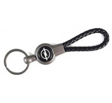 Брелок металл, кожа Опель черный на подвеске 13,5*3 см