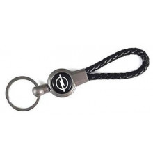 Брелок металл, кожа Опель черный на подвеске 13,5*3 см