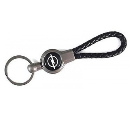 Брелок металл, кожа Опель черный на подвеске 13,5*3 см