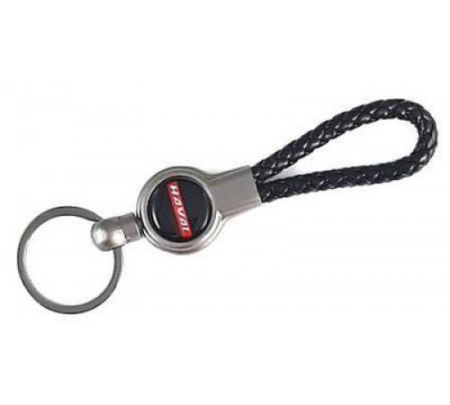 Брелок металл, кожа Хавал черный на подвеске 13,5*3 см