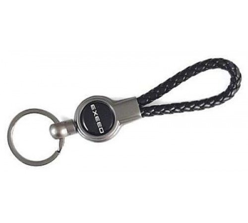 Брелок металл, кожа Эксид черный на подвеске 13,5*3 см