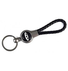 Брелок металл, кожа Шерри черный на подвеске 13,5*3 см