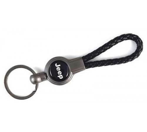 Брелок металл, кожа Джип черный на подвеске 13,5*3 см