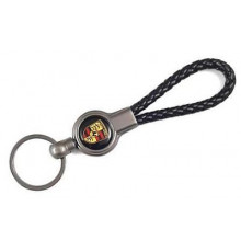 Брелок металл, кожа Порш черный на подвеске 13,5*3 см