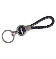 Брелок металл, кожа Ивеко черный на подвеске 13,5*3 см
