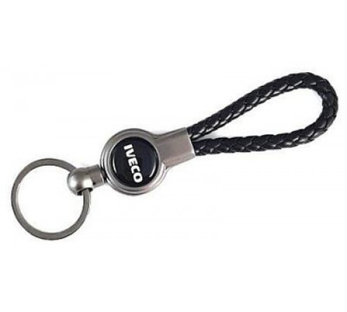 Брелок металл, кожа Ивеко черный на подвеске 13,5*3 см