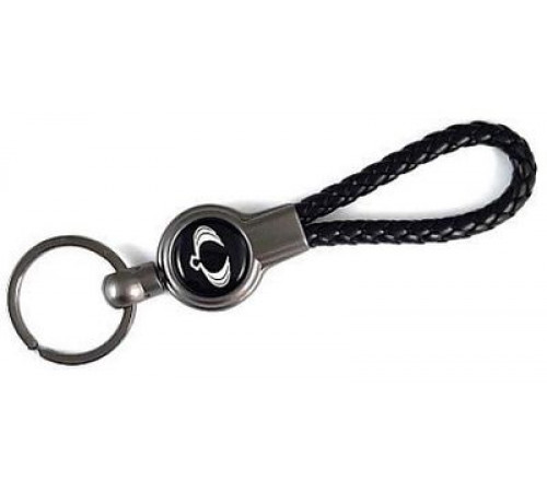 Брелок металл, кожа Санг Йонг черный на подвеске 13,5*3 см
