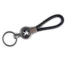 Брелок металл, кожа Пежо черный на подвеске 13,5*3 см