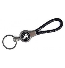 Брелок металл, кожа Пежо черный на подвеске 13,5*3 см