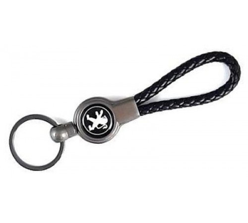 Брелок металл, кожа Пежо черный на подвеске 13,5*3 см