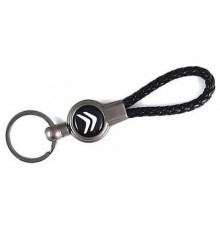 Брелок металл, кожа Ситроен черный на подвеске 13,5*3 см