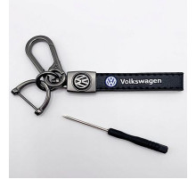Брелок металл,кожа Вольксваген 14,5*2 см  черный в комплекте отвертка